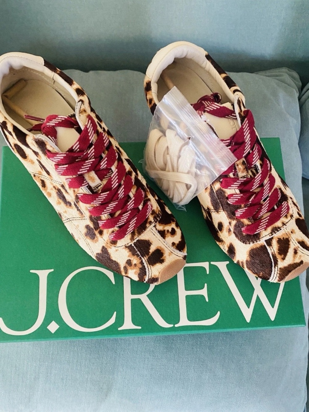 J. Crew Leopard Print Sneakers with Burgundy Laces